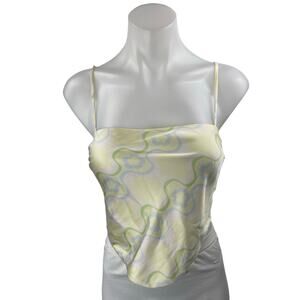 Aritzia Sun Deh Yellow Floral Silk Satin Tie Cami Camisole Tank Top Size XS